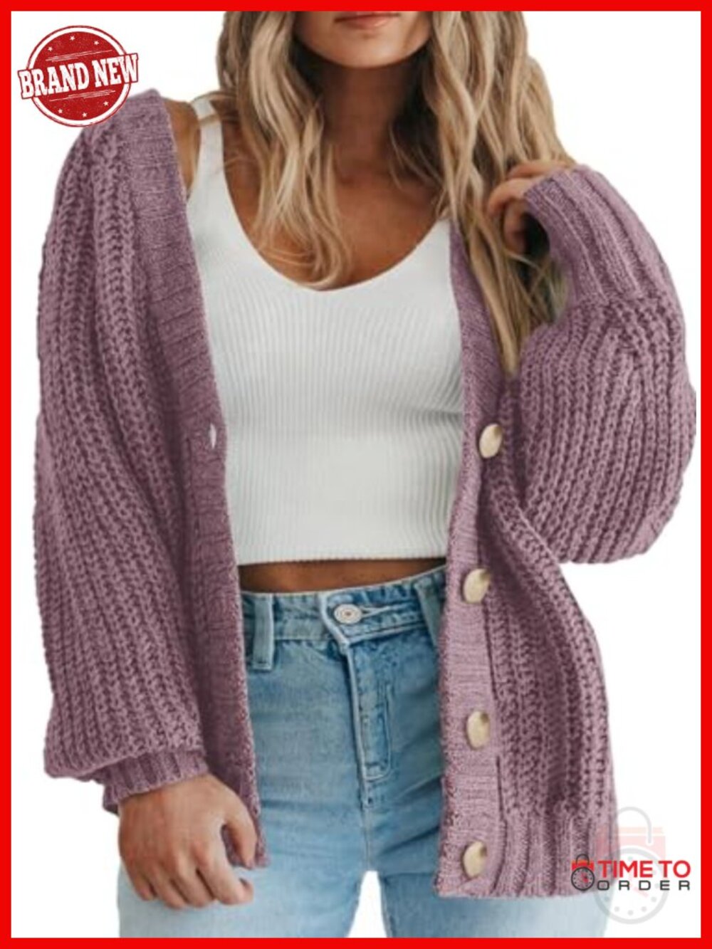 Women's Plus Size Chunky Knit Cardigan Sweater Long Sleeve Button Down Open